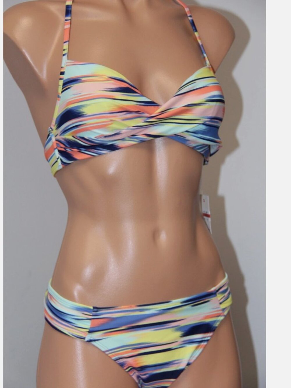 NWT Roxy Swimsuit 2 pc Bikini Set Sz S Wrap Halter Base Pant Bottom PMK6 Multi